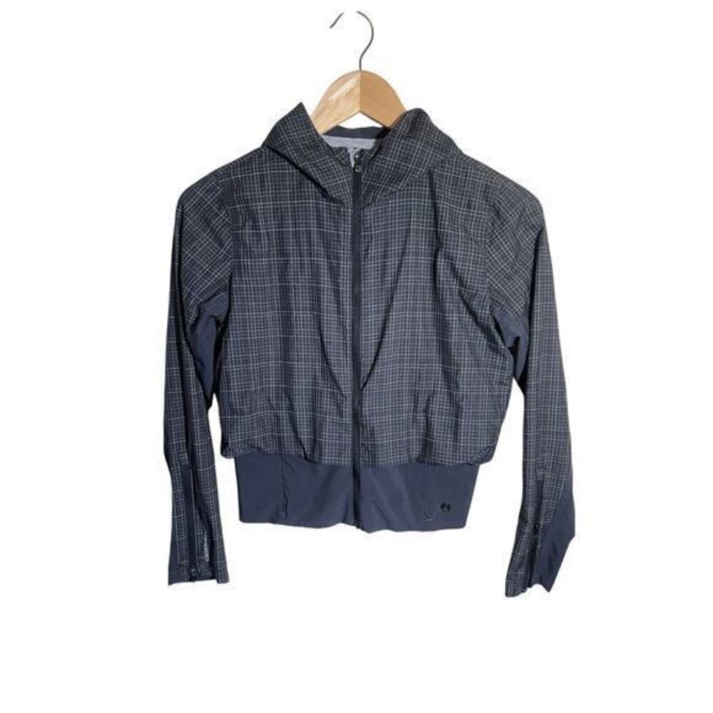 Brooks PureProject Athletic Hooded Jacket Lined Black Grey Plaid Women’s Size XS